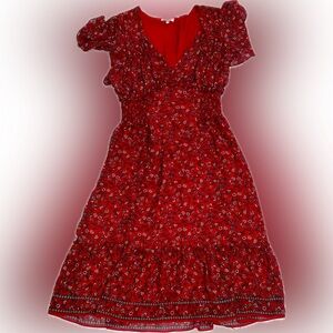 Max Studio Women’s Dress XL Red Floral Print Short Sleeve Fit & Flare Midi